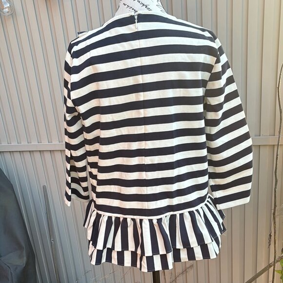 J.Crew Asymmetrical Black & White Striped Ruffle Peplum Blouse - Picture 6 of 8